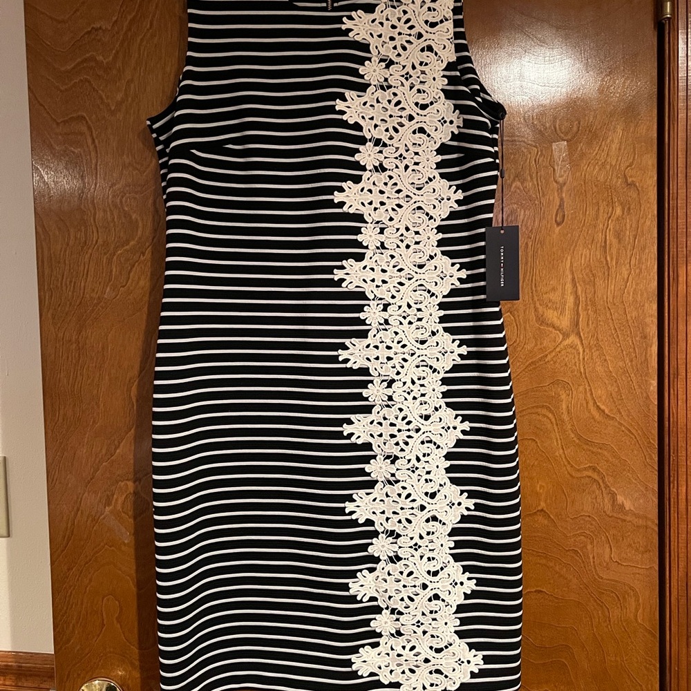 Tommy Hilfiger Black and White Striped Midi Dress